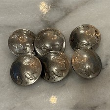 Lot of 6 Silver Round Metal Sewing Buttons Buffalo Nickel Indian Head Design picture