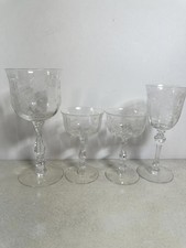 VTG 1930s Fostoria Willowmere Etched Crystal Stemware Set Floral picture