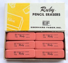 (12) Eberhard Faber No. 112 Ruby Pencil Erasers - NOS + EF No. 100 Empty Box MTT picture