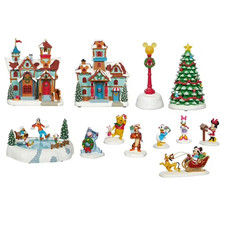 DISNEY HOLIDAY VILLAGE 13 PIECE SET 1739918 *NEW IN OPEN BOX picture