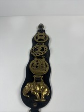Vintage Horse Brass Leather Strap Antique From England 4 Brasses 17