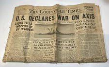1941 WWII Dec. 11th U.S. DECLARES WAR On Axis Louisville Times  Original Newspap picture