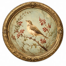 French Country Bird On Stem Round Metal Wall Plaque 8