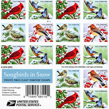 USPS Postage Stamps Sheet of 20 - First Class Letter - Songbirds in Snow picture