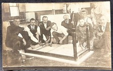REAL PHOTO-BIG GROUP OF MEN PUT TABLE TOGETHER~FURNITURE FACTORY-RPPC POSTCARD picture