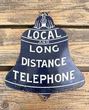 VINTAGE LOCAL AND LONG DISTANCE TELEPHONE PUMP STATION PORCELAIN OIL GAS SIGN picture