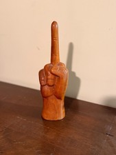 Vintage Hand Carved Wood Middle Finger Statue Figurine approx. 9 inches tall picture