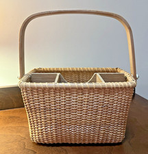 Nantucket Style Basket Handle Tight Woven Wicker Divider Divided Vintage 9
