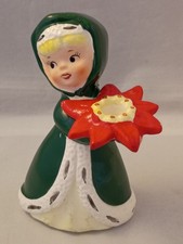 Vtg 1950’s Japan Poinsettia Girl Candle Holder Figurine Mid Century Ceramic 3604 picture