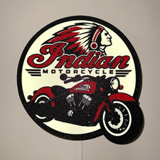 Indian Motorcycle Lighted Wall or Shelf Sign – Black Red White – Gas & Oil Theme picture