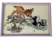 VTG Disney Bambi Thumper Flower Violet Metal Framed Artwork 11x8 90s Needlework picture