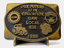 RARE 1999 John Deere Union UAW Local 838 Logos Tractor Engine Brass Belt Buckle picture