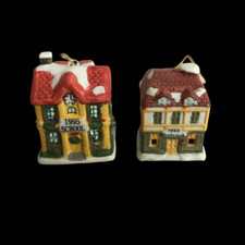 2 Vintage Badcock Collectible Village Bell Ornament 1993-1995 School picture