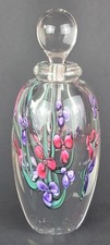 Signed Roger GANDELMAN Pink Purple Floral Studio Art Glass Perfume Bottle 1999 picture