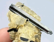 30-gm Rare Aegirine Crystals Cluster on Calcite from Zagi mountains, Kpk, Pak. picture