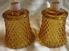 Pair of Vintage Homco Amber Glass Votive Candle Holders Peg Insert Diamond Point picture