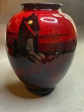 Royal Doulton Flambe Vase 5 inches Boats in Harbor Woodblock Scene Trees Horizon picture