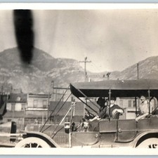 c1910s Antique Touring Car RPPC Girls Smiling Mountain Town Real Photo Postcard picture