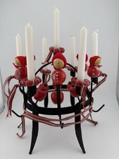 Swedish Vintage FolkArt Candelabra Black Metal Toarpskrona “Toarps Crown” picture