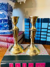Vintage Pair Set Brass Tassel Candlestick Holders picture