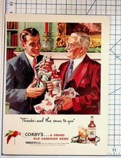 Vintage Corby's Whiskey Ad 1940s Christmas Art Print Nat Tonniff picture