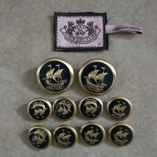 Juicy Couture Replacement Buttons Shanks Gold Tone Black Boat Round 10x Set picture