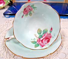 PARAGON tea cup & saucer PINK cabbage rose baby blue Marriage teacup set picture