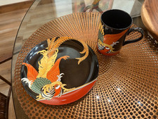 RARE FIND Vintage Fitz & Floyd 12-pc black, gold, multi - porcelain BEAUTIFUL picture