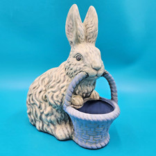 Vintage 90's brn Ceramic Easter Bunny holding violet colored basket picture