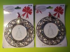 2  Christmas Ornament Photo Picture Frame Silver Hearts Circle Ornament picture