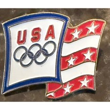 Vintage Aminco USA Olympic Team Flag Lapel Pin Red White Blue Enamel Hat Tie Tac picture
