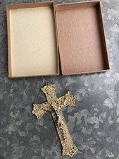 Vtg ULTRA RARE Gallo # 6650 Metal FUNERAL Crucifix With Original Box MINT picture