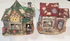 Halloween Village Lighted Haunted House Inn Laboratory Lot of 2 picture