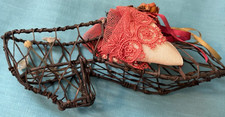 Antique WIRE Miniature Shoe with Bow & Roses 5.5