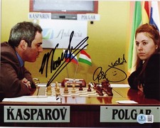GARRY KASPAROV JUDIT POLGAR SIGNED AUTOGRAPH 8x10 CHESS GRANDMASTER BECKETT COA picture