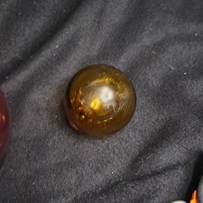 Vintage Amber Hand Blown Glass Fishing Float 2.5” Applied Seal Button Nautical picture