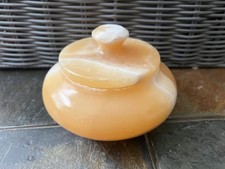 Vintage Natural MCM Hand-Carved Warm Honey Onyx Alabaster Stone Trinket Jar/Box picture