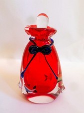 Vintage Murano Style Art Glass Perfume Bottle With Stopper, Red Blown Glass picture