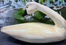 Beautiful Handcrafted Vintage Wooden Swan Decoy Figurine picture