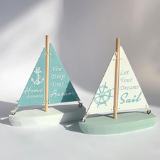 Huajie Handmade Wooden Sailboat Decor - 2 PCS Nautical Beach House Decoration, V picture