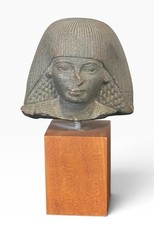 Metropolitan Museum of Art Egypt Head Bust”Man with Round Wig” Repro Wood Base picture