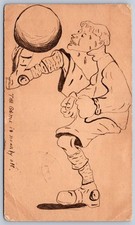 K48/ Hand-Drawn Postcard c1907 Sketch Soccer Player Comic Ellis Kansas 426 picture