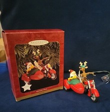 VTG Hallmark Keepsake Christmas Ornament MOTORCYCLE CHUMS Santa Reindeer Lights picture