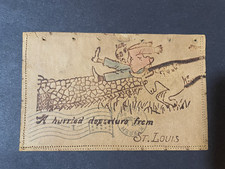 Vintage 1906 Leather Postcard A Hurried Departure From St Louis Goat Attack picture