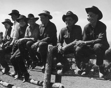 Cowboys at a corral preparing for a round up circa 1940 Historic Old Photo picture