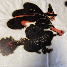 Vintage 1940's Halloween American Merri-Lei Witch Broom Die Cut Decoration picture