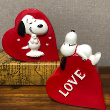 Snoopy Heart Vase Set of 2 Determined Heart Planter Vintage Antique 1977 VHTF picture