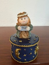 Vintage 90s Celestial Angel Trinket Box Sun Moon Stars Blue Gold picture