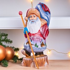Hand carved Santa Claus figurine 10 inch, village landscape picture