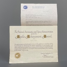 Apollo 11 Achievement Award Certificate + Original 1969 Letter From Kurt Debus picture